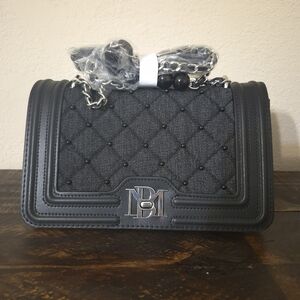 Badgley Mischka Denim Quilted Crossbody W/matching Pearls
